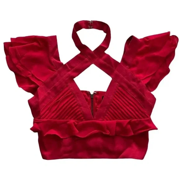 Nasty Gal Ruffle Crop Top in Tango Red - Picture 1 of 3